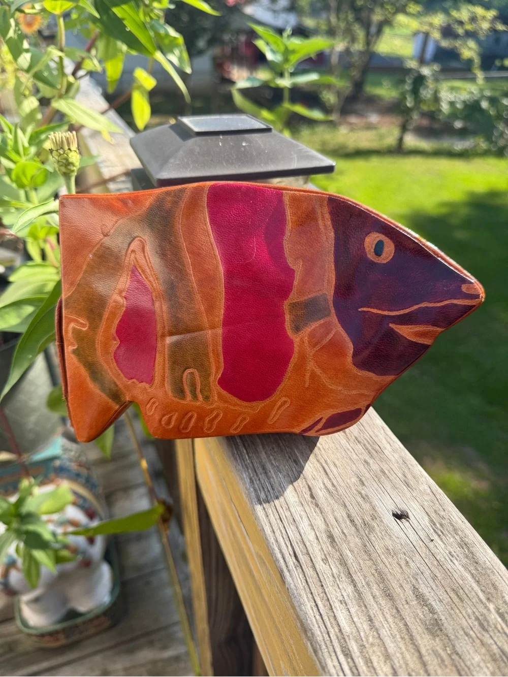 Vintage Genuine Hand Crafted Soft Leather Fish Coin Bank with Snap Made in India